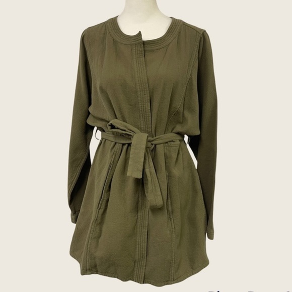 Madewell Olive Green Stitch  Edge Duster Utility Jacket Cardigan tie waist XS - Picture 2 of 16